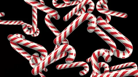 Falling Red and White Striped Candy Canes on Black Background Stock Footage 342314761