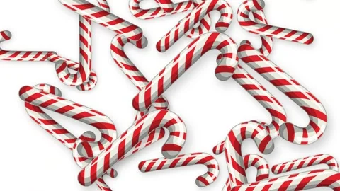 Falling Red and White Striped Candy Canes on White Background Stock Footage 343471879
