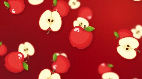 Falling Red Apples and Slices on Vibrant Red Background Animation Stock Footage 345301011