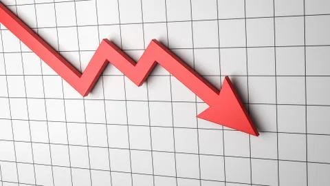 Falling Red Arrow Chart on White Background 3D Illustration 库存插图