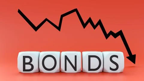 A Falling Red Arrow Impacting a Cracked Floor with "BONDS" Block Lettering Stock Illustration