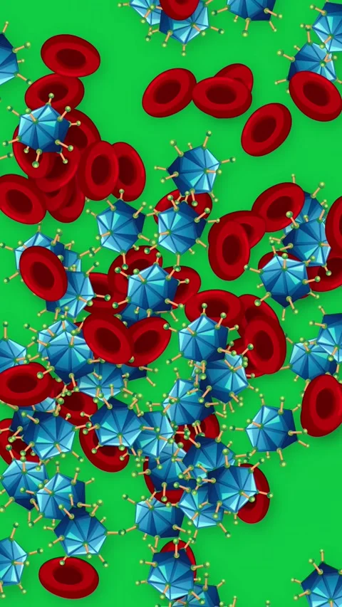 Falling Red Blood Cells and Blue Virus Particles on Green Background Stock Footage 341378911