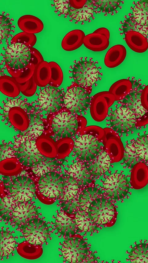 Falling Red Blood Cells and Virus Particles on Green Background Stock Footage 342218050