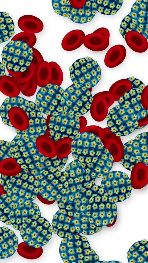 Falling Red Blood Cells and Blue Virus Particles on White Background Stock Footage 342219013