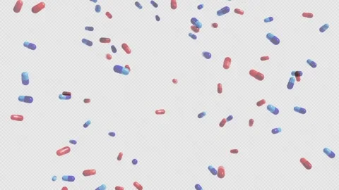 Falling Red Blue Sci-Fi Capsule Pills 4K Loop Transparent Alpha Video stock 333676128