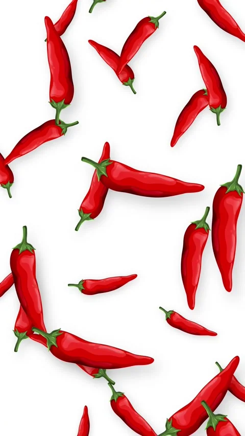 Falling Red Chili Peppers Animation on White Background Stock Footage 344831607