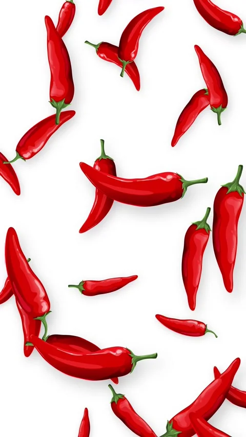 Falling Red Chili Peppers Animation on White Background Stock Footage 345297206