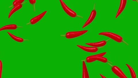 Falling red chilies motion graphics with green screen background Stock Footage 338151131