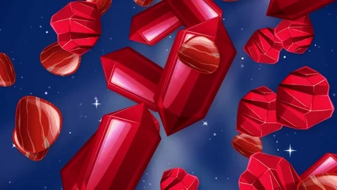 Falling Red Crystals and Gemstones Animation Over Blue Glitter Background Stock Footage 342315601