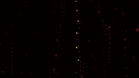 Falling red cubes in dark space with bright yellow speckles create a fluid .. Stock Footage 321453698