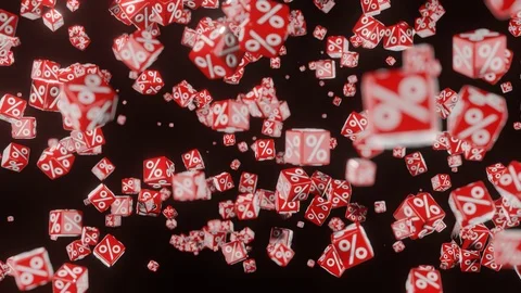 Falling red cubes with percent sign Stock Footage