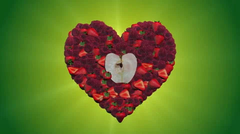 Falling red fruits form a heart shape Video stock 53418655