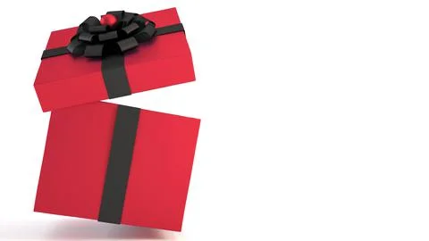 Falling red gift box with black ribbon and bow isolated on white background and Stock Illustration