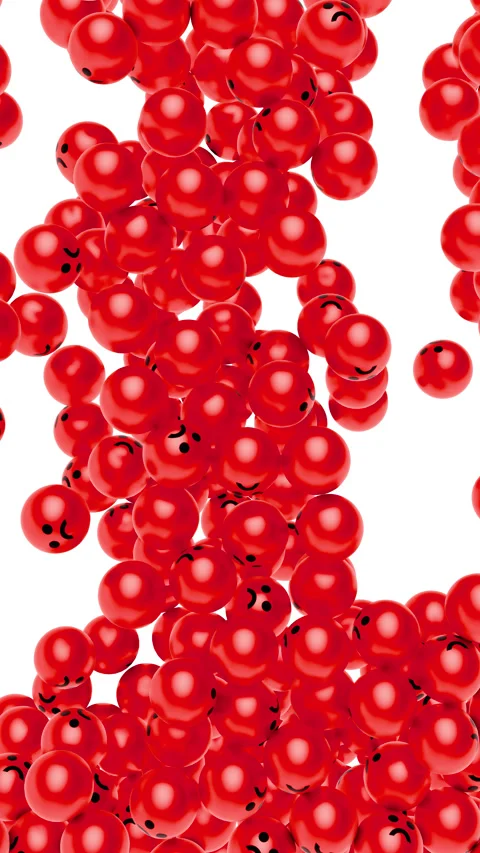 Falling red glossy balls with sad or angry face on white background. Stock-Footage 278787906