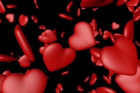 Falling red hearts 3D render Stock Illustration