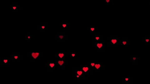 Falling Red Hearts Animation on Black Background, Floating Heart Particles Video stock 314754513