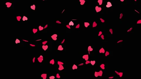 Falling red hearts on a black background. 3D rendering of animation. Stock Footage 233023722
