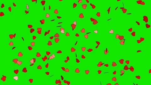 Falling red hearts on a chroma key background. 3D animation. Stock Footage 264753923
