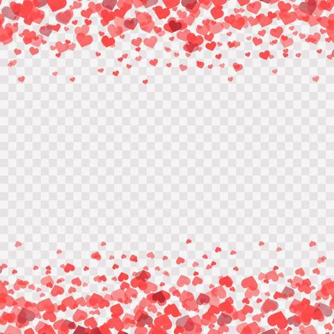 Falling red hearts on transparent background. Vector Stock Illustration
