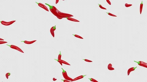 Falling red hot peppers on transparent background. Chili peppers loop. Stock Footage 265893853