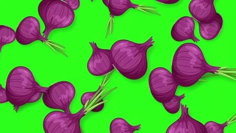 Falling Red Onion Animation on Bright Green Background Stock Footage 344836424