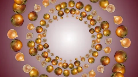 Falling Red ONIONS Background, with Alpha Matte, Loop Stock Footage 143810624