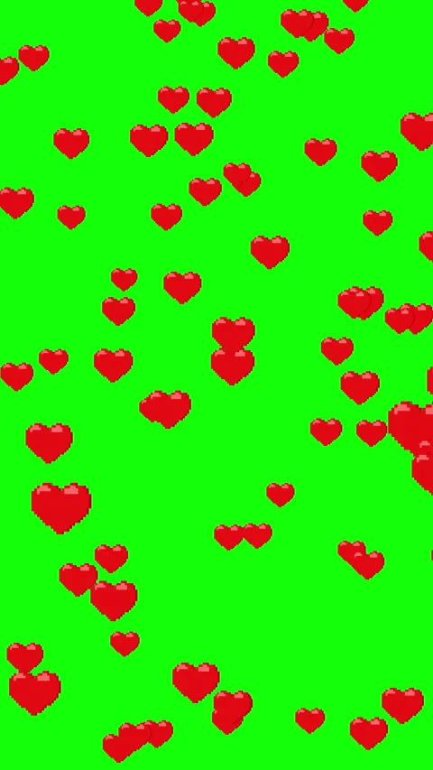 Falling red pixel hearts on a green background. 8-bit hearts on chroma key. Stock Footage 340430693