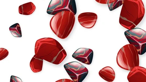 Falling Red Polished Stones and Marbled Gems on White Background Stock Footage 345317097