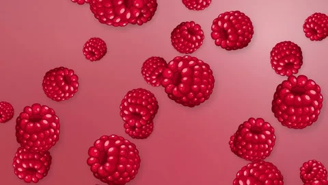 Falling Red Raspberries Animation Over Pink Gradient Mesh Background Stock Footage 345120837