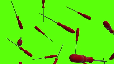 Falling red screwdrivers over green screen or chroma key. Rain of screwdrivers Stock Footage 236659561