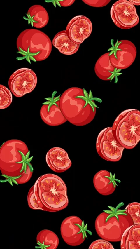Falling Red Tomatoes and Slices Animation on Black Background Stock Footage 344831603