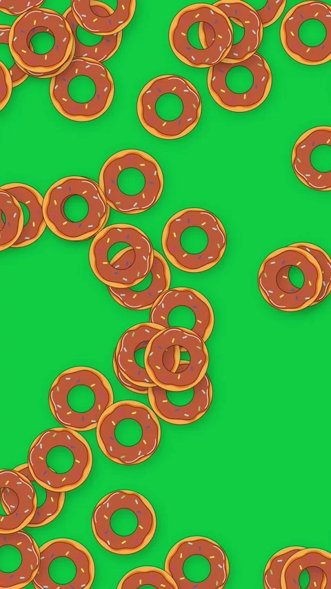 Falling Retro Chocolate Sprinkled Donuts on Vibrant Green Background Stock Footage 339516091