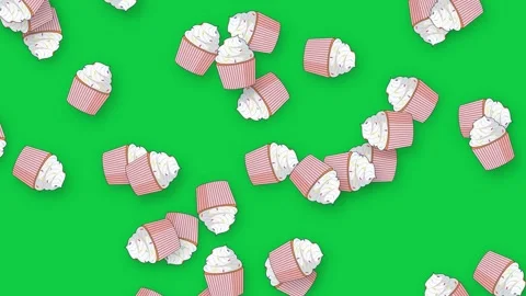 Falling Retro Cupcakes Animation on Green Screen Background Stock Footage 339401572