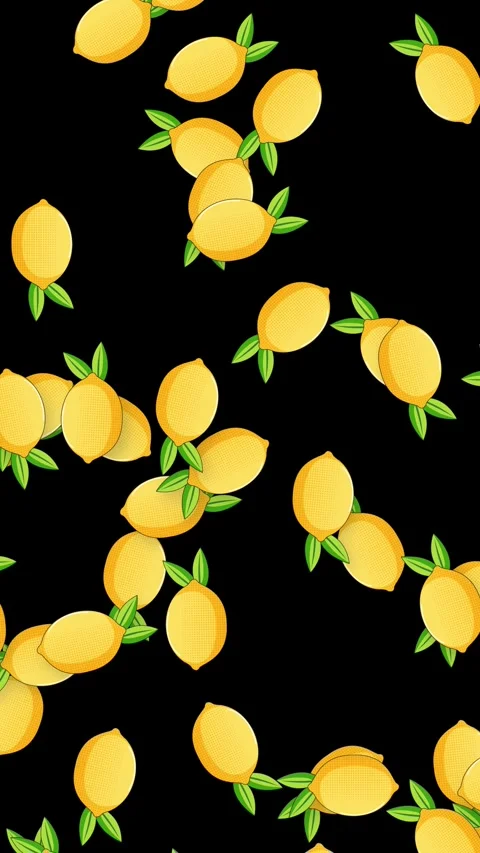 Falling Retro Lemon Graphics Animation on Black Background Stock Footage 339381092