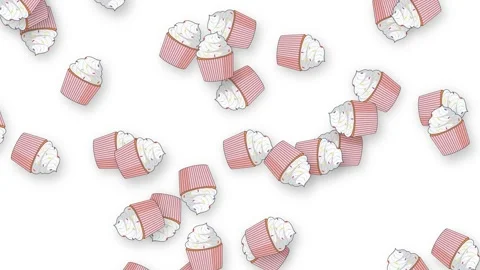 Falling Retro Style Cupcakes Animation on Plain White Background Stock Footage 339122575