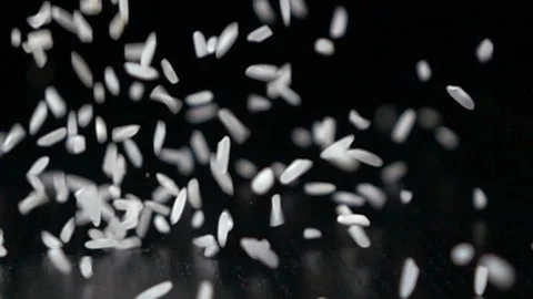 Falling rice on the black background Stock Footage 85635817