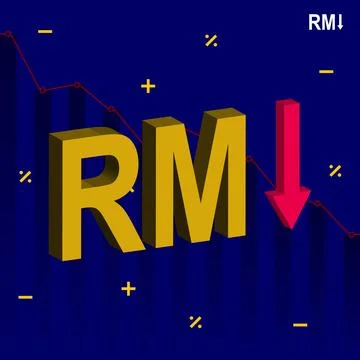 Falling ringgit malaysia currency 3d symbol Stock-Illustration