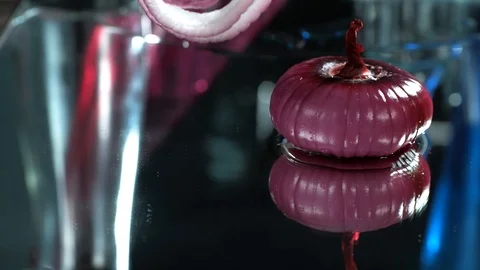Falling Rings Of Red Onion Slices, Slow Motion Stock Footage 113457983
