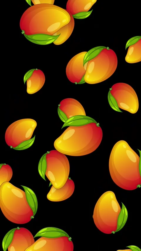 Falling Ripe Mango Fruit Animation on Black Background Stock Footage 344843560