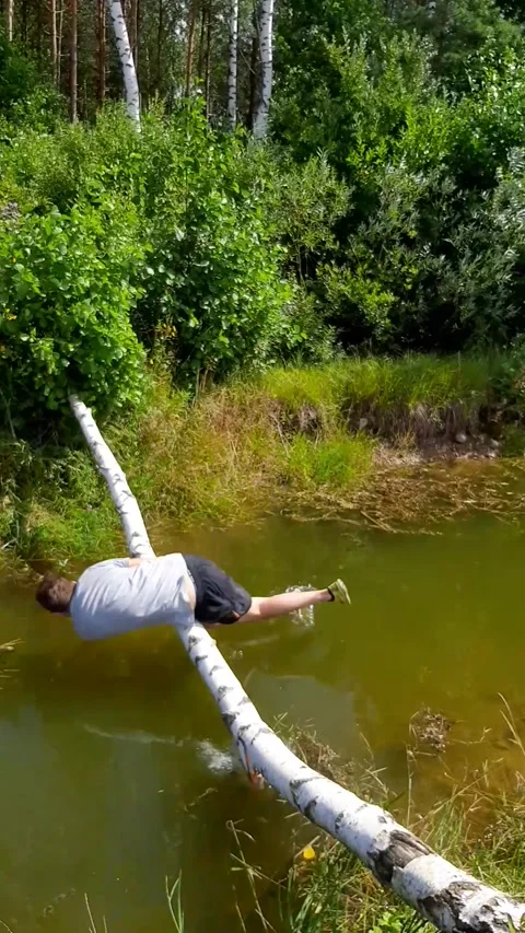 Falling into the River, Minsk, Belarus - 01 Aug 2020 Stock Footage 205330823