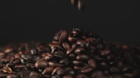Falling Roasted Coffee Beans Close-Up Stock Footage 277243697
