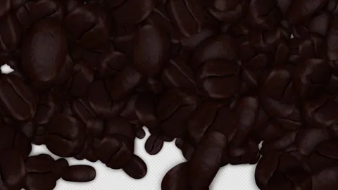 Falling Roasted Coffee Beans Transition on Alpha Channel, Loop Stock Footage 314722889
