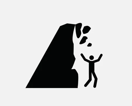 Falling Rocks Icon Cliff Collapse Debris Break Off Dangers Icon Sign Vector Stock Illustration