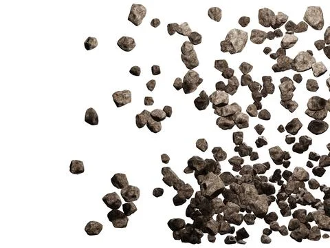 Falling rocks  isolated on white background. 3d rendering illustration. Stock Photos