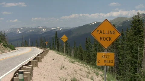 Falling Rocks Next 2 Miles Stock Footage 138367