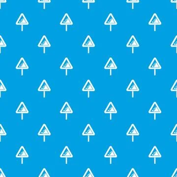 Falling rocks warning traffic sign pattern seamless blue Stock Illustration