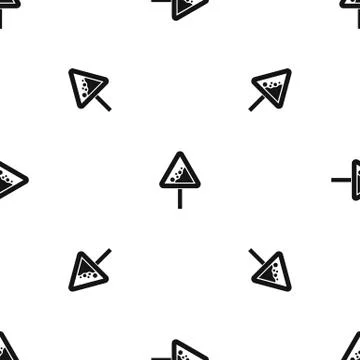 Falling rocks warning traffic sign pattern seamless black Stock Illustration