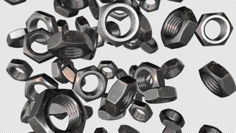 Falling rotating screw nuts. Alpha channel. Seamless loop Stock Footage 263950281