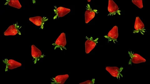 Falling Rotating Strawberries with Alpha Matte, Animation, Loop Video stock 295911665
