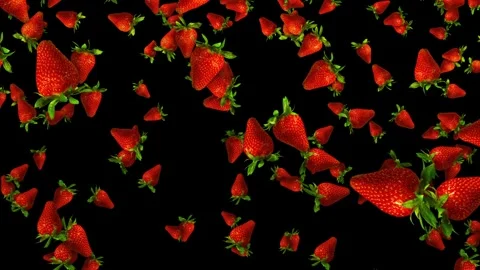 Falling Rotating Strawberries with Alpha Matte, Animation, Loop Stock Footage 295912259